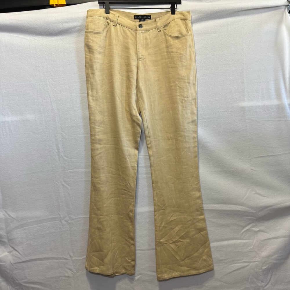 Ralph Lauren Black Label Tan 100% Linen Flare Pants Women's 12 Union Made USA